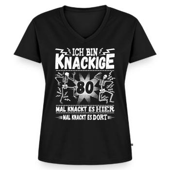 80 Geburtstag - Frauen Premium Bio T-Shirt mit V-Ausschnitt - Schwarz - Vorne - AI Model Female 172 light (172cm)