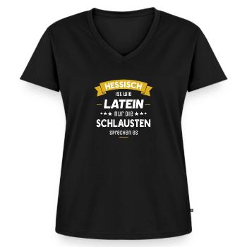 Hessisch ist wie Latein nur die Schlausten spreche - Frauen Premium Bio T-Shirt mit V-Ausschnitt - Schwarz - Vorne - AI Model Female 172 light (172cm)