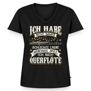 Flötist Flötenspieler Querflöte - Frauen Premium Bio T-Shirt mit V-Ausschnitt - Schwarz - Vorne - AI Model Female 172 light (172cm)