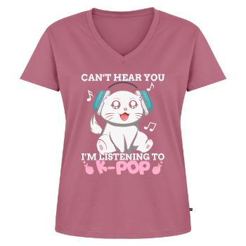 Kpop Kawaii Katze I'm Listening To K-pop Music Ges - Frauen Premium Bio T-Shirt mit V-Ausschnitt - Mauve - Vorne - AI Model Female 172 dark (172cm)