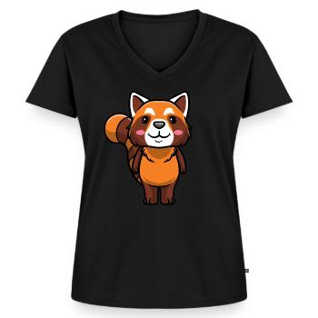 Panda roux Petit panda émoticône - T-shirt encolure en V Premium bio Femme - noir - Devant - AI Model Female 172 light (172cm)