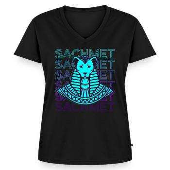 Sachmet Ägyptische Göttin Ägyptische Mythologie - Frauen Premium Bio T-Shirt mit V-Ausschnitt - Schwarz - Vorne - AI Model Female 172 light (172cm)