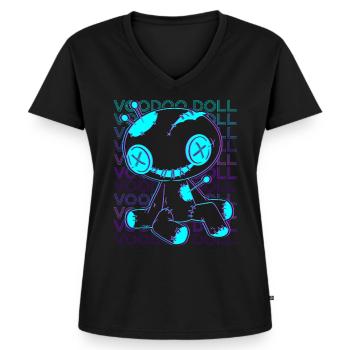 Voodoo Puppe Hexerei Retro - Frauen Premium Bio T-Shirt mit V-Ausschnitt - Schwarz - Vorne - AI Model Female 172 light (172cm)