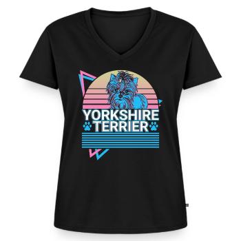 Yorkshire Terrier Retro - Frauen Premium Bio T-Shirt mit V-Ausschnitt - Schwarz - Vorne - AI Model Female 172 light (172cm)