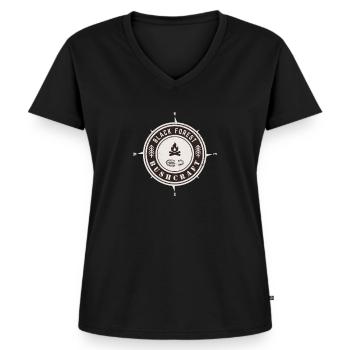 Black forest bushcraft - Frauen Premium Bio T-Shirt mit V-Ausschnitt - Schwarz - Vorne - AI Model Female 172 light (172cm)