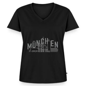 München Skyline Tshirt - Frauen Premium Bio T-Shirt mit V-Ausschnitt - Schwarz - Vorne - AI Model Female 172 light (172cm)