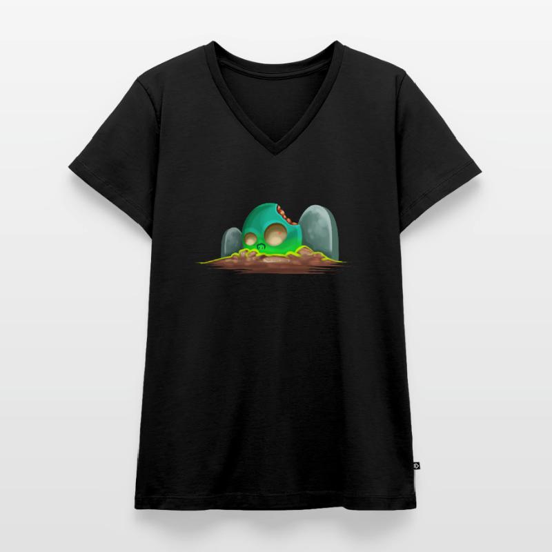 Bite Off Comic Zombie Skull On Graveyard Frauen Premium Bio T-Shirt mit V-Ausschnitt