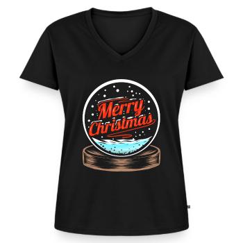 Snow Globe Merry Christmas - Frauen Premium Bio T-Shirt mit V-Ausschnitt - Schwarz - Vorne - AI Model Female 172 light (172cm)