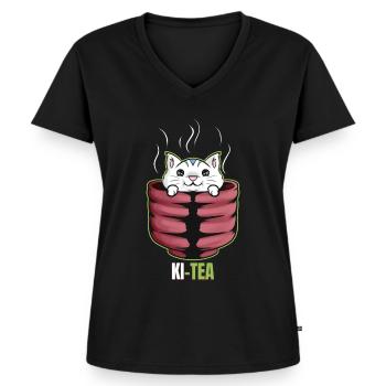 Avocat Chat au Purrsday - T-shirt encolure en V Premium bio Femme - noir - Devant - AI Model Female 172 light (172cm)