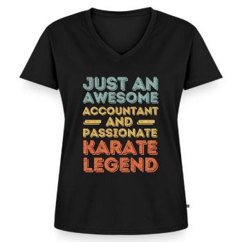 Comptable Karaté rétro - T-shirt encolure en V Premium bio Femme - noir - Devant - AI Model Female 172 light (172cm)