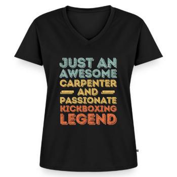 Zimmermann Kickboxen retro - Frauen Premium Bio T-Shirt mit V-Ausschnitt - Schwarz - Vorne - AI Model Female 172 light (172cm)