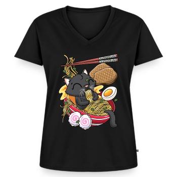 Kawaii Schwarze Katze Ramen Nudeln Anime-liebhaber - Frauen Premium Bio T-Shirt mit V-Ausschnitt - Schwarz - Vorne - AI Model Female 172 light (172cm)