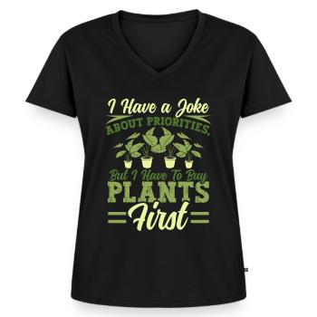 Amoureux des plantes Jardinage Jardiniers - T-shirt encolure en V Premium bio Femme - noir - Devant - AI Model Female 172 light (172cm)