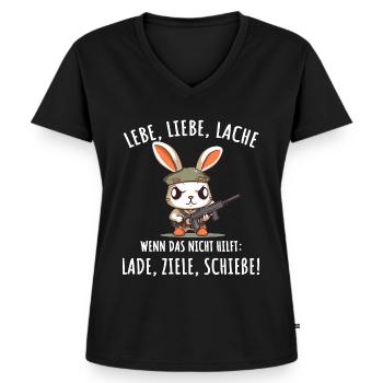 Lebe Liebe Lache Wenn das nicht hilft lade ziele - Frauen Premium Bio T-Shirt mit V-Ausschnitt - Schwarz - Vorne - AI Model Female 172 light (172cm)