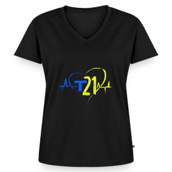 Down Syndrom - Frauen Premium Bio T-Shirt mit V-Ausschnitt - Schwarz - Vorne - AI Model Female 172 light (172cm)