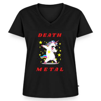 Funny Heavy Metal Unicorn For Women - Women's Premium Organic V-neck T-shirt - black - Front - AI Model Female 172 light (172cm)