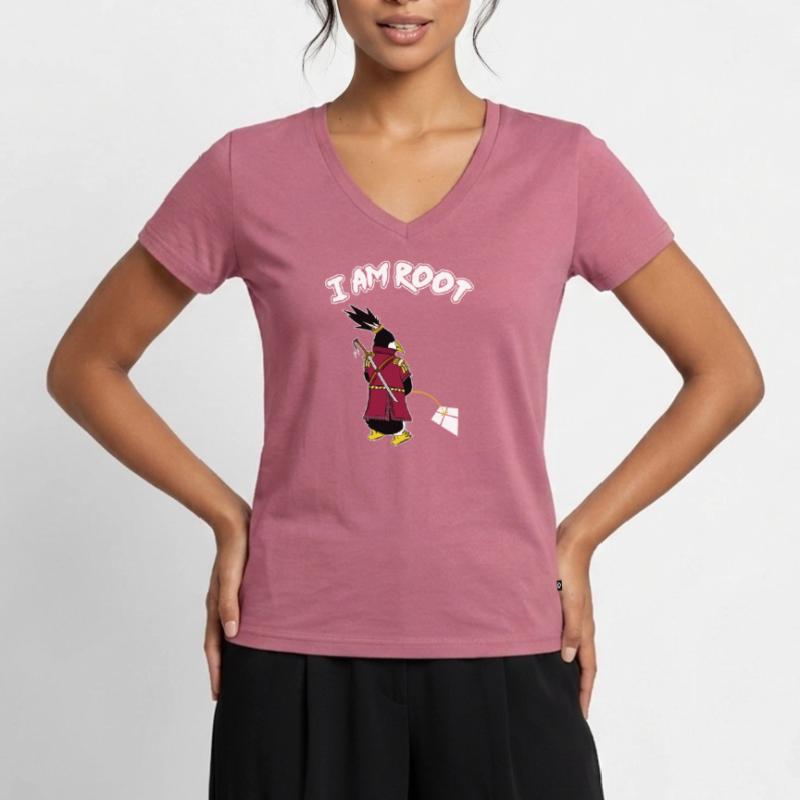 Linux Pingouin I Am Root Geeks Geeks Nerd Computer Ninja T-shirt encolure en V Premium bio Femme