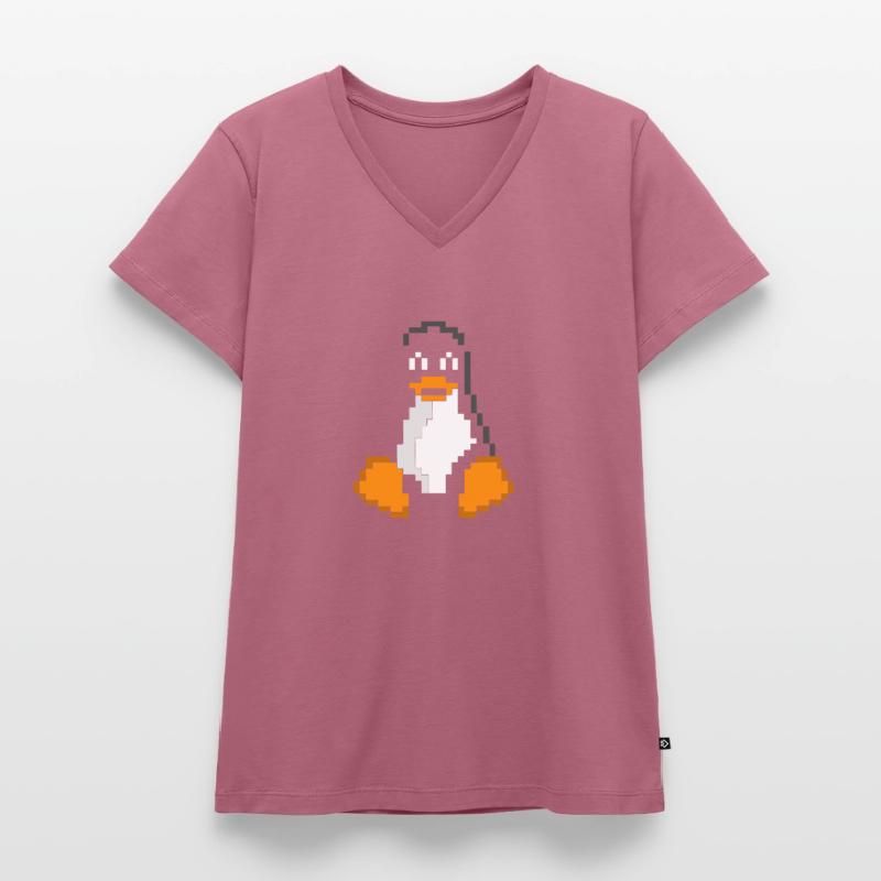 Linux Penguin Pixel Art Sys Admins Computer Hacker T-shirt encolure en V Premium bio Femme
