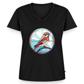 Sparrow Colorful Watercolor Animal Illustration - Women's Premium Organic V-neck T-shirt - black - Front - AI Model Female 172 light (172cm)
