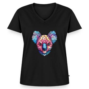 Koala buntes Aquarell Tier Haustier Illustration - Frauen Premium Bio T-Shirt mit V-Ausschnitt - Schwarz - Vorne - AI Model Female 172 light (172cm)