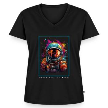 Spacewalk Astronaut Clothing - Women's Premium Organic V-neck T-shirt - black - Front - AI Model Female 172 light (172cm)