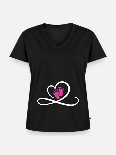 Grossesse Bébé Fille - T-shirt encolure en V Premium bio Femme - noir