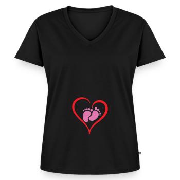 Grossesse Bébé Fille - T-shirt encolure en V Premium bio Femme - noir - Devant - AI Model Female 172 light (172cm)