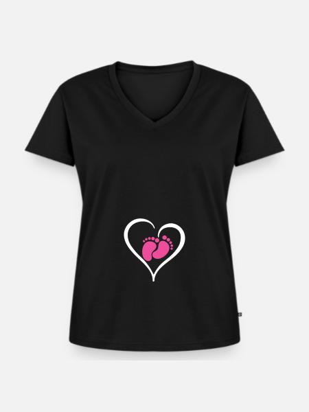 Grossesse Bébé Fille - T-shirt encolure en V Premium bio Femme - noir