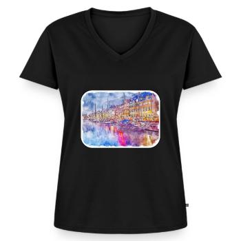 København Danmark Akvarel Skitse Illustration - Premium økologisk T-shirt til kvinder - sort - Foran - AI Model Female 172 light (172cm)