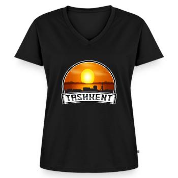 Tachkent Ouzbékistan Skyline Vintage Sunset Travel - T-shirt encolure en V Premium bio Femme - noir - Devant - AI Model Female 172 light (172cm)