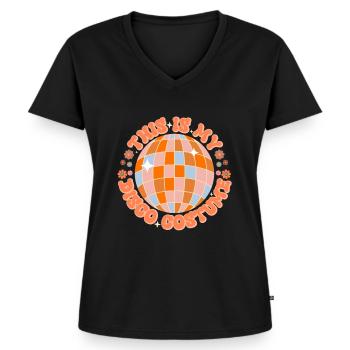 Disco Groovy Hippie 70s 80er Vintage Siebziger - Frauen Premium Bio T-Shirt mit V-Ausschnitt - Schwarz - Vorne - AI Model Female 172 light (172cm)