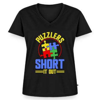 Jigsaw Puzzle Piece Puzzle Lover - Frauen Premium Bio T-Shirt mit V-Ausschnitt - Schwarz - Vorne - AI Model Female 172 light (172cm)