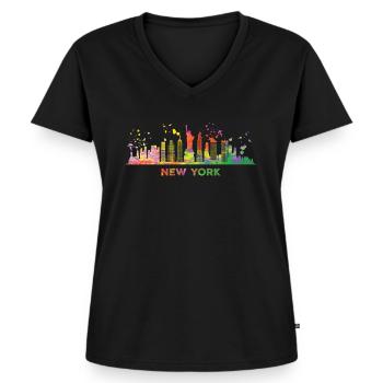 NewYorker Skyline New York - Frauen Premium Bio T-Shirt mit V-Ausschnitt - Schwarz - Vorne - AI Model Female 172 light (172cm)
