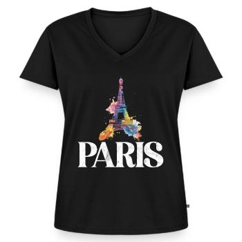 France Paris Tour Eiffel France Drapeau - T-shirt encolure en V Premium bio Femme - noir - Devant - AI Model Female 172 light (172cm)