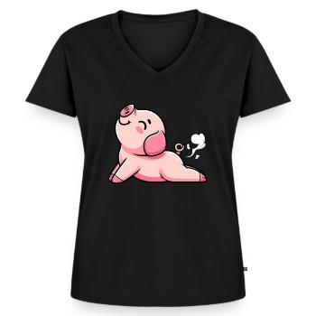 Schwein Yoga Einatmen Ausatmen Meditation Yoga - Frauen Premium Bio T-Shirt mit V-Ausschnitt - Schwarz - Vorne - AI Model Female 172 light (172cm)