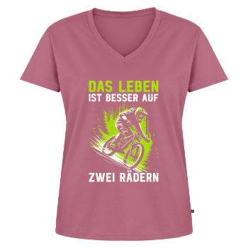 Mountain bikers, MTB lovers, cycling - Women's Premium Organic V-neck T-shirt - mauve - Front - AI Model Female 172 dark (172cm)