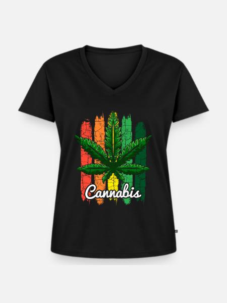 Cannabisblatt Retro - Frauen Premium Bio T-Shirt mit V-Ausschnitt - Schwarz