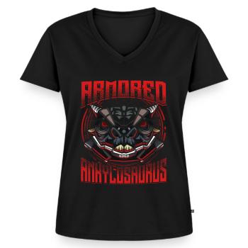 Cyborg Ankylosaurus Dinosaurier Scifi - Frauen Premium Bio T-Shirt mit V-Ausschnitt - Schwarz - Vorne - AI Model Female 172 light (172cm)