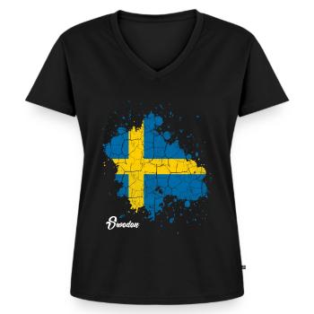 Schweden - Frauen Premium Bio T-Shirt mit V-Ausschnitt - Schwarz - Vorne - AI Model Female 172 light (172cm)