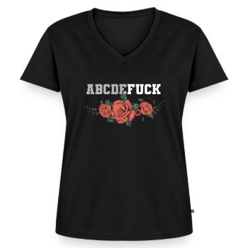 abcdefuck Alphabet frech böse fluchen Rosen - Frauen Premium Bio T-Shirt mit V-Ausschnitt - Schwarz - Vorne - AI Model Female 172 light (172cm)
