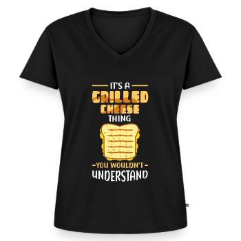 Grillkäse Käseliebhaber gegrillter Käse Geschenk - Frauen Premium Bio T-Shirt mit V-Ausschnitt - Schwarz - Vorne - AI Model Female 172 light (172cm)