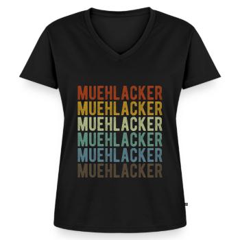 Muehlacker Stadt Retro Vintage - Frauen Premium Bio T-Shirt mit V-Ausschnitt - Schwarz - Vorne - AI Model Female 172 light (172cm)