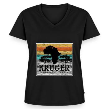 Leopard Nationalpark Afrika Kruger Safari Big Five - Frauen Premium Bio T-Shirt mit V-Ausschnitt - Schwarz - Vorne - AI Model Female 172 light (172cm)
