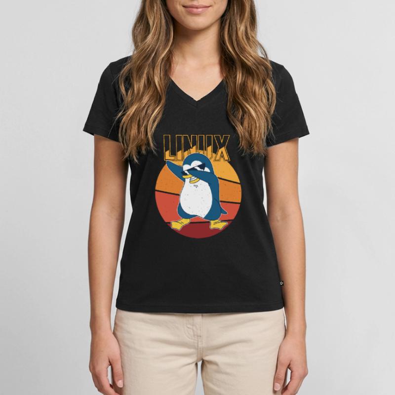 Linux Root Admin Cool Penguin Informatics Nerd Frauen Premium Bio T-Shirt mit V-Ausschnitt