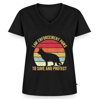 Polizist Polizeihund Vintage - Frauen Premium Bio T-Shirt mit V-Ausschnitt - Schwarz - Vorne - AI Model Female 172 light (172cm)