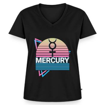 Mercure Alchimie Symbole Rétro - T-shirt encolure en V Premium bio Femme - noir - Devant - AI Model Female 172 light (172cm)