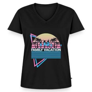 Familienurlaub Retro - Frauen Premium Bio T-Shirt mit V-Ausschnitt - Schwarz - Vorne - AI Model Female 172 light (172cm)