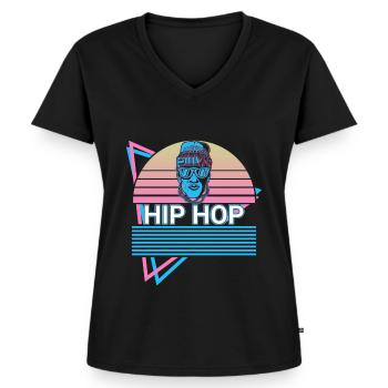 Hip Hop Rétro - T-shirt encolure en V Premium bio Femme - noir - Devant - AI Model Female 172 light (172cm)