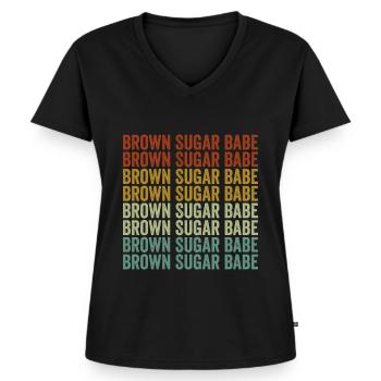 Brown Sugar Babe Melanin Brown Skin Peau noire - T-shirt encolure en V Premium bio Femme - noir - Devant - AI Model Female 172 light (172cm)