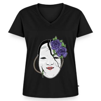 Angura Kei Esthétique japonaise foncée Masque Nô Gothique - T-shirt encolure en V Premium bio Femme - noir - Devant - AI Model Female 172 light (172cm)